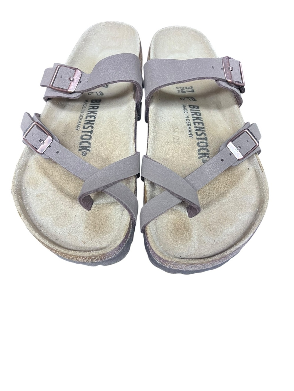 Birkenstock Mayari Sandals in Taupe with Copper Buckles Sz EU 37